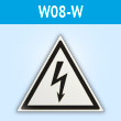 Знак W08-W «Внимание! опасность поражения электрическим током» (белый, пластик, сторона 200 мм)